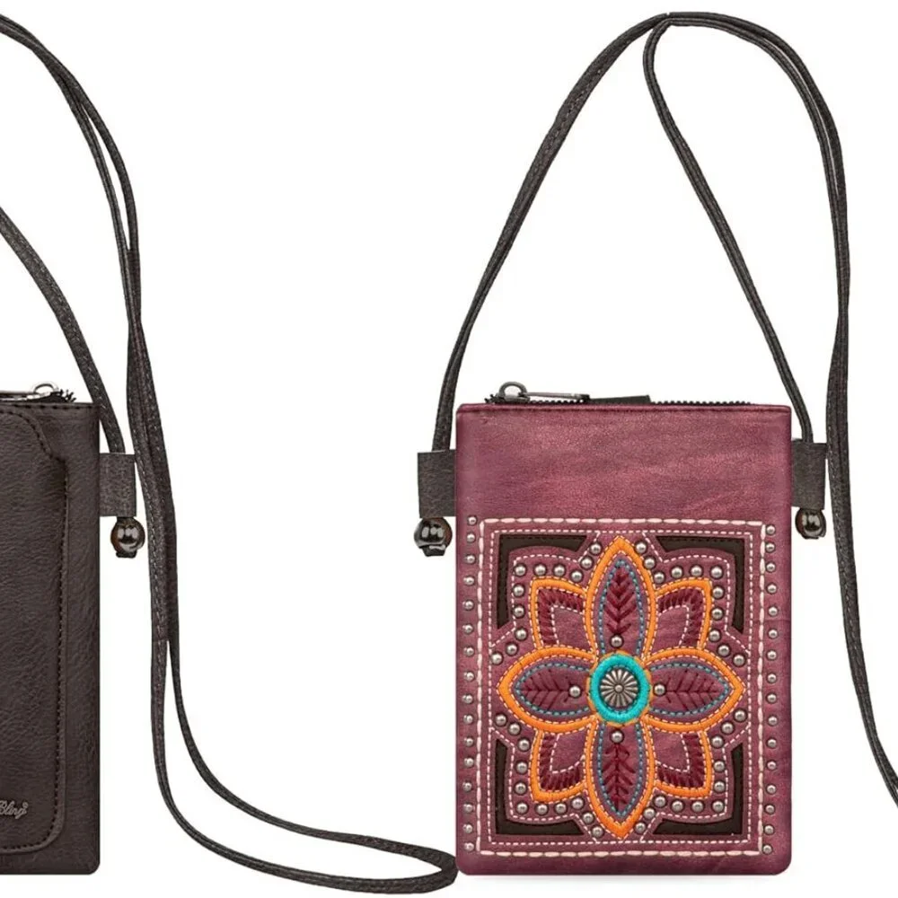 Small Western Vegan Leather Crossbody Phone Bag with Fringe Silver Studs